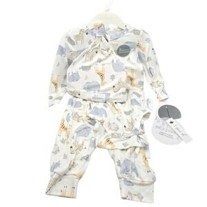 NEW Milkberry 3 Piece Bamboo‎ Set Baby 3-6 Months Zoo Animals Pants Hat Romper